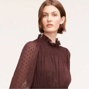 NWT Rebecca Taylor Long Sleeve Blouse. CLIP
DOT BLOUSE In burgundy brown SzS